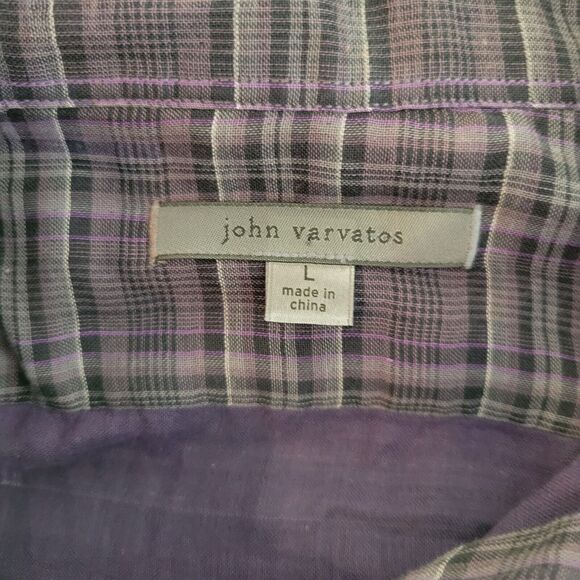 John Varvatos Shirt Mens Large Purple Plaid Lightweight Cotton Button Up - Picture 10 of 11